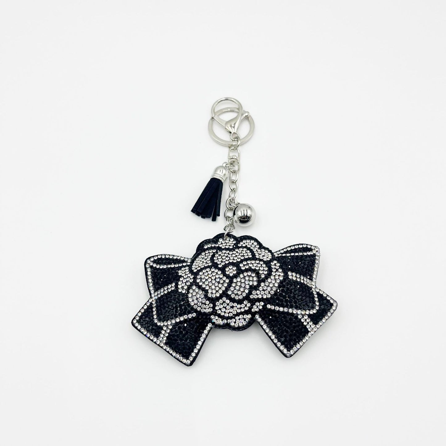 Black Bow Rose Rhinestone Keychain Handbag Charm