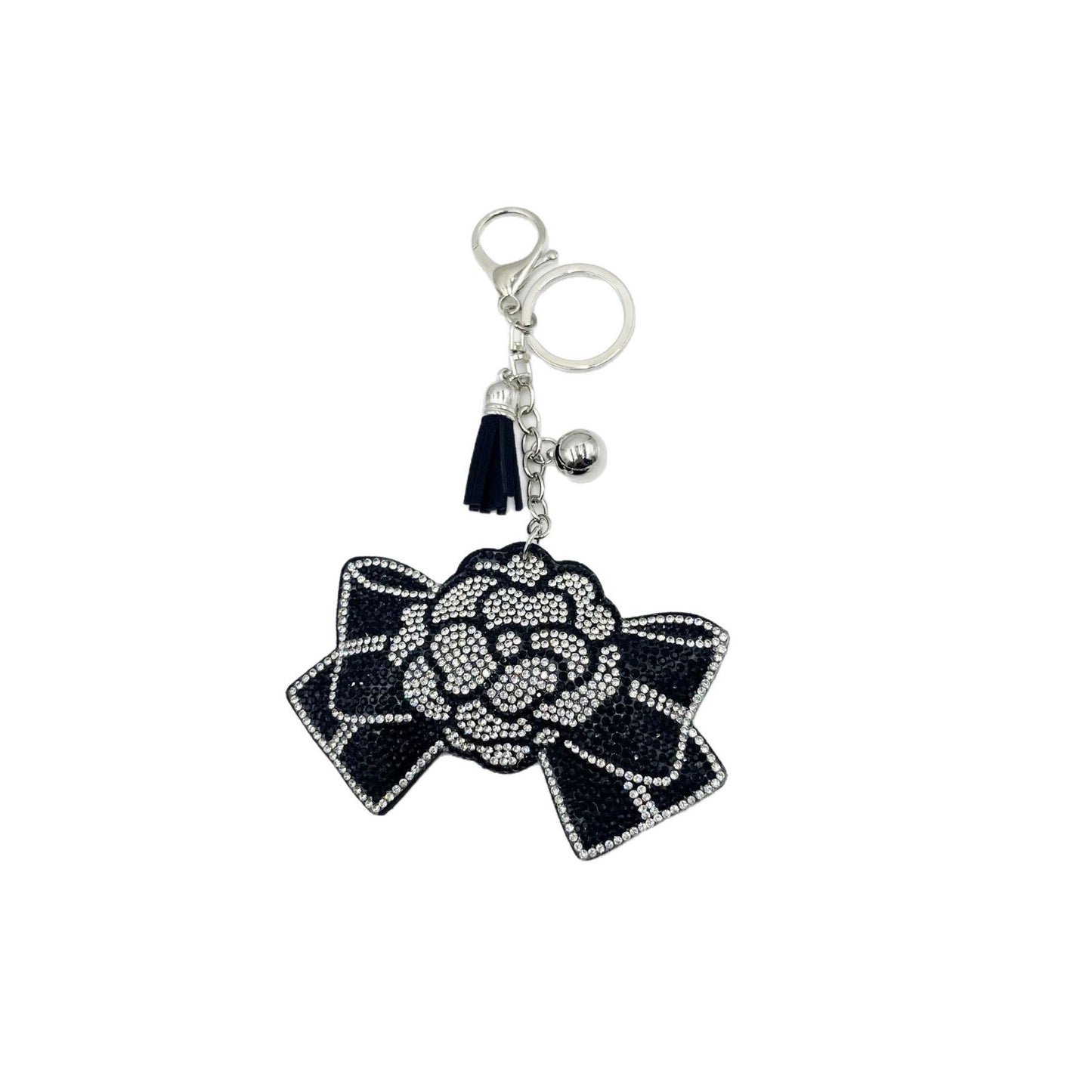 Black Bow Rose Rhinestone Keychain Handbag Charm